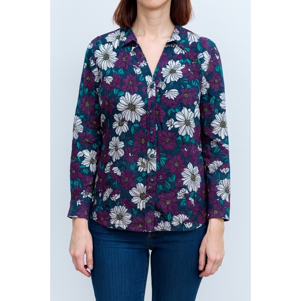 Floral Button-Front Shirt - Purple/Teal